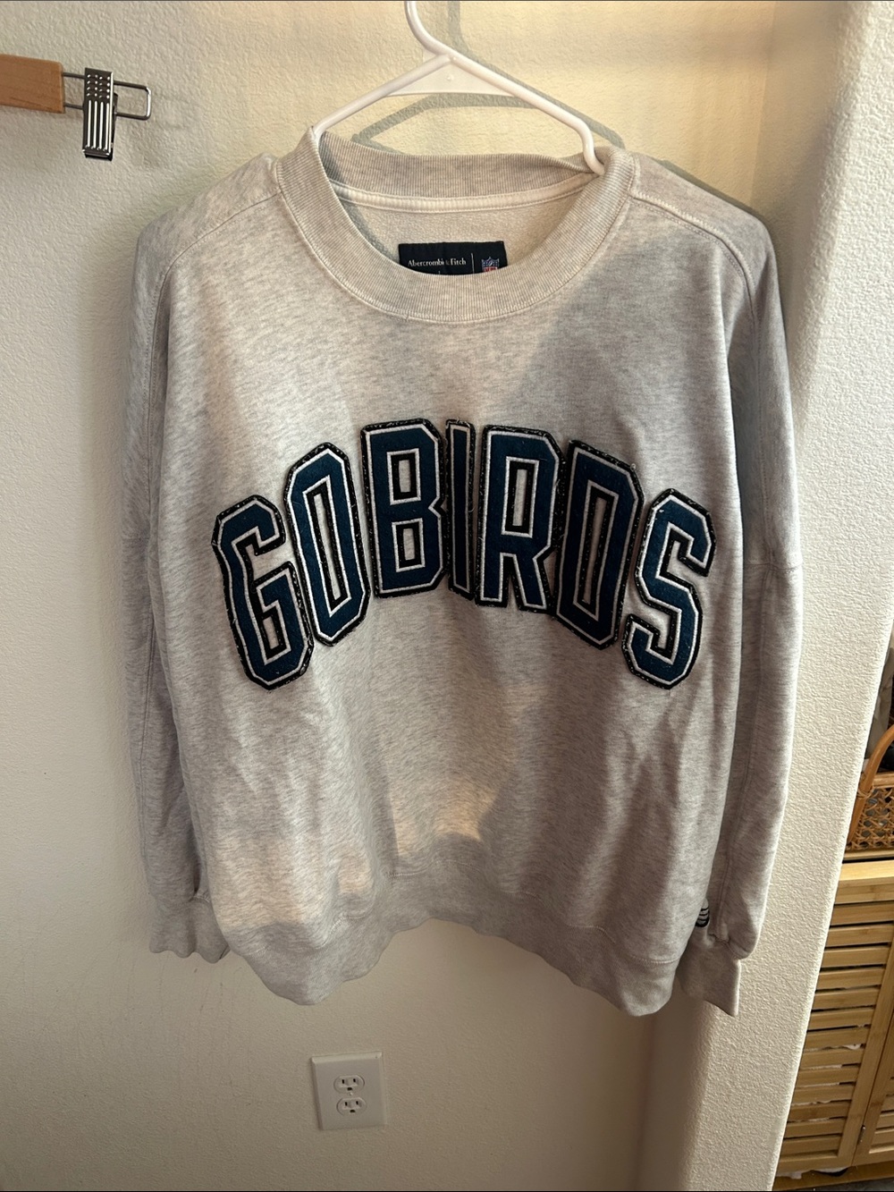 Abercrombie & Fitch Light Gray 'GOBIRDS' Appliqué Crewneck Sweater